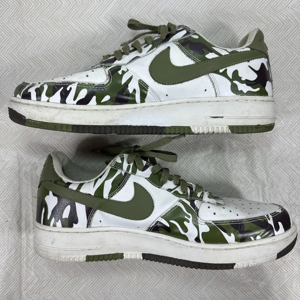 NIKE AIR FORCE 1 CAMO Size 12 306353‎ 131 White Green Sneakers 2004 Low Top Shoe